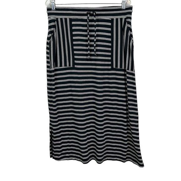T by‎ Talbots Womens Maxi Skirt Striped Stretch Drawstring Pockets Black White M - Picture 1 of 6